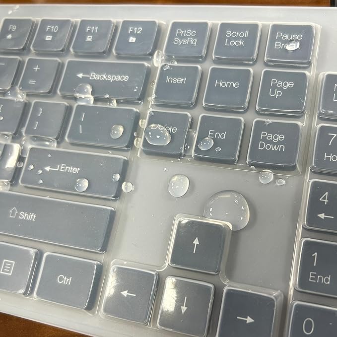 MIKUSO Wired Keyboard with Cover, 104 Keys Laser-Etched Non-Fade, 1.6m USB-A Cord, Spill-Resistant with dust-Proof Film, Full Size for Windows Mac PC Laptop, Office Home Business Programming