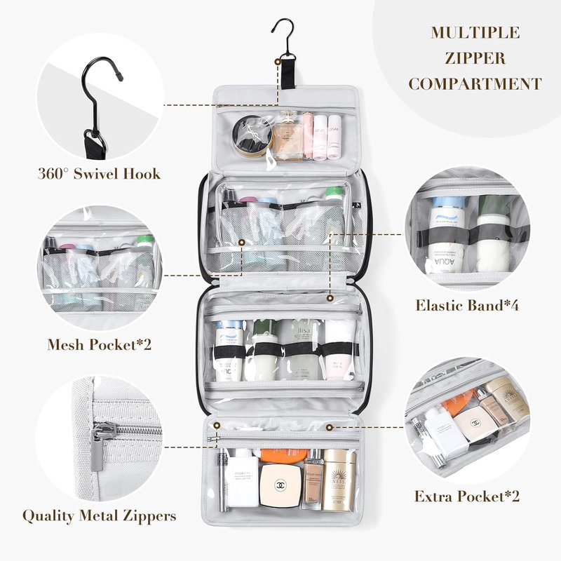 Travel Toiletry Bag - Water-Resistant Makeup Organizer with Jewelry Compartment | Black
