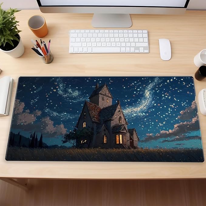 Starry Night Desk Mat, Abstract Swirl Large Mouse Pad 31.5x15.7 in