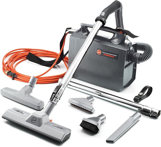 Hoover Commercial PortaPower Lightweight Canister Vacuum Cleaner, Bagged Canister Vac with Attachments, 2-in-1 Vac and Blower, Corded Vacuum Cleaners for Commercial Use