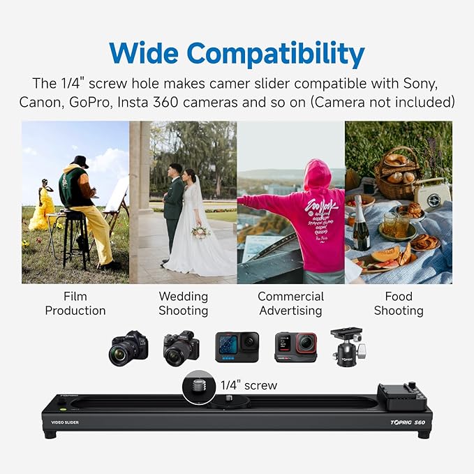 Accsoon Toprig S60 Motorized Camera Slider and Support Arms, Smartphone Dolly Rail Track Slider Compatible with Gopro DSLR Camera for Photography