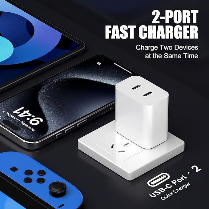 Charger for iPhone 17 16 15,Fast Dual Port USB C Charger Block,Double Type C Apple Wall Power Adapter Plug,10FT Quick USB C to C Charging Cable for iPhone 17/17 ProMax/17 Air/16 Pro/16e/15 Pro/15 Plus