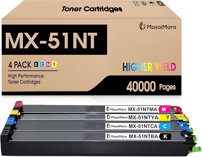 MasaiMara High Yeild MX-51NT MX51NT Compatible Toner Cartridge for Shap MX-51NTBA MX-51NTCA MX-51NTMA MX-51NTYA MX-4110N MX-4111N MX-4140N MX-4141N MX-5110N MX-5111N MX-5140N MX-5141N Printer