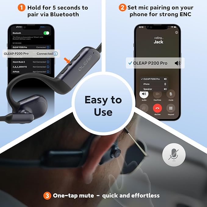 oleap Wireless Headset for Work, Open Ear Computer Headphones with Microphone