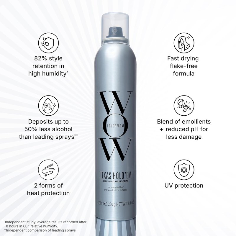 COLOR WOW Texas Hold 'Em Hairspray - Extra Hold Hair Spray for All-Day Style | Heat & UV Protection | Anti-Humidity Formula