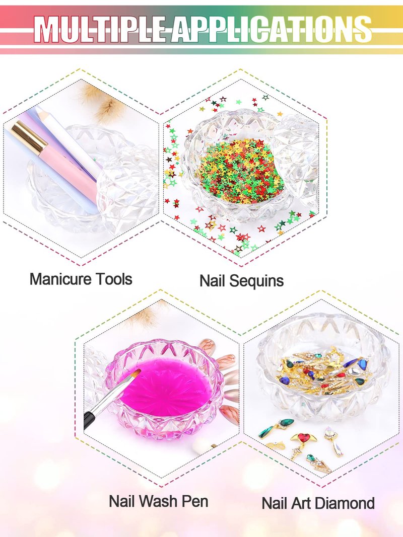 TOROKOM Monomer Dish with Lid Dappen Dish Nail Cup Glass Nail Dish for Liquid Powder Monomer Holder Laser Color Damping Dapping Dish for Acrylic Nails