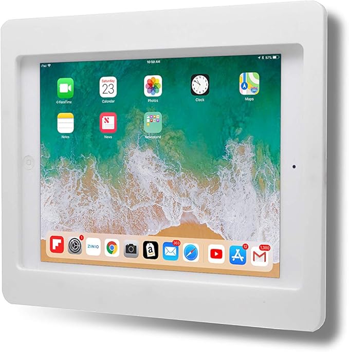 TABcare Anti-Theft Acrylic VESA Enclosure for Apple iPad 2/3/4 9.7" with Free Wall Mount Kit & 90-Degree Angle Charge Cable (iPad 2/3/4 9.7", White)