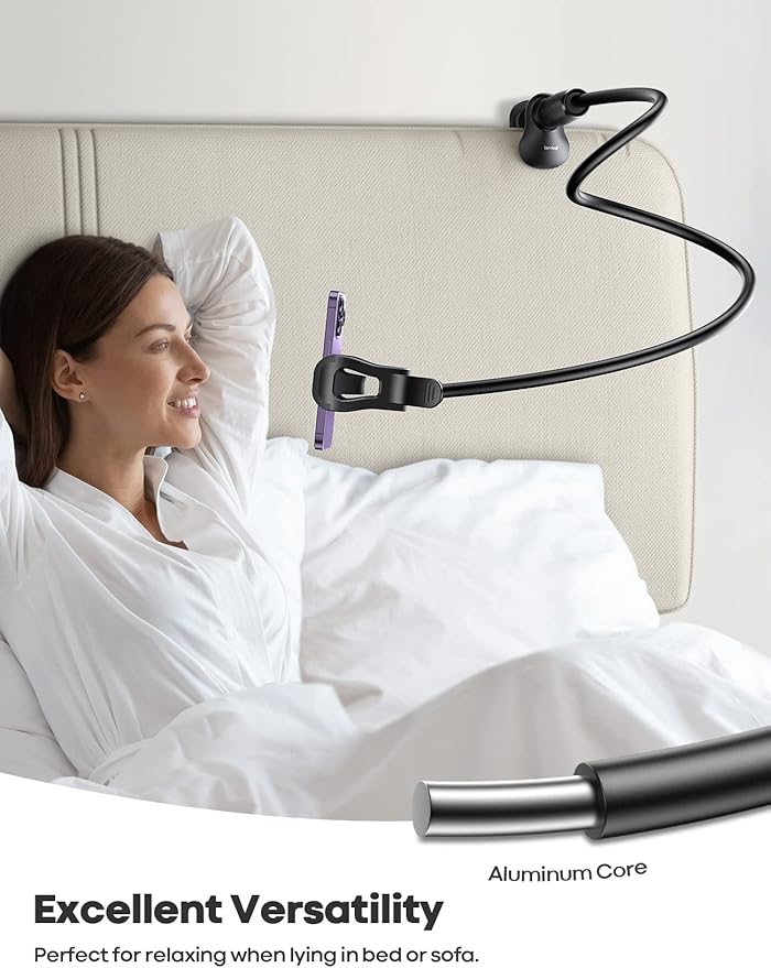 Lamicall Gooseneck Phone Holder for Bed - [Upgraded Stable Clip] for Desk, Headboard, Bed, Bedside, Table, Flexible Gooseneck Long Arm Stand, Overhead Cell Phone Clamp Mount, Gift for All 4-7” Device