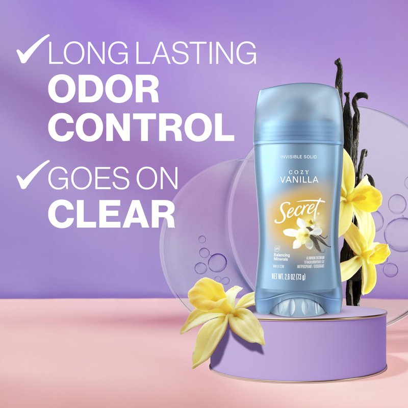 Secret Fresh Antiperspirant Deodorant for Women, 72hr Breathable Sweat & Odor Protection, Instant Freshness & Gentle, PH Balancing Minerals, Invisible Solid, Cozy Vanilla Scent, 2.6 oz (Pack of 3)