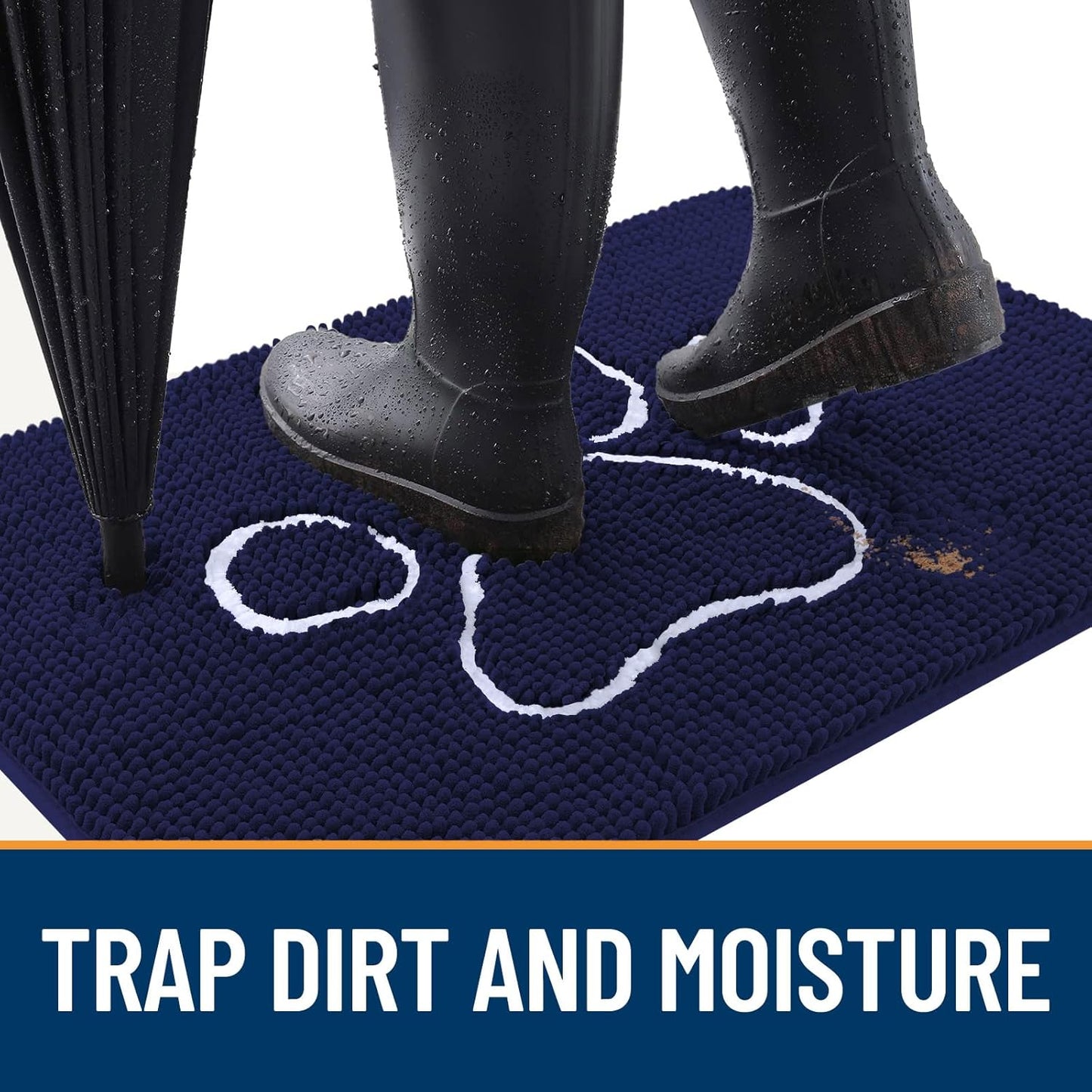 OLANLY Dog Door Mat - Absorbent Non-Slip Mud Mat for Paws | 24x16 Navy Blue Chenille Design