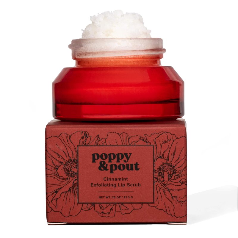 Poppy & Pout Natural Lip Scrub, Moisturizing Sugar Scrub for Dry Lips, Lip Scrubber Exfoliator with Essential Oils Smooths and Hydrates Lips, In Recyclable Glass Jars, Cruelty Free - Cinnamint