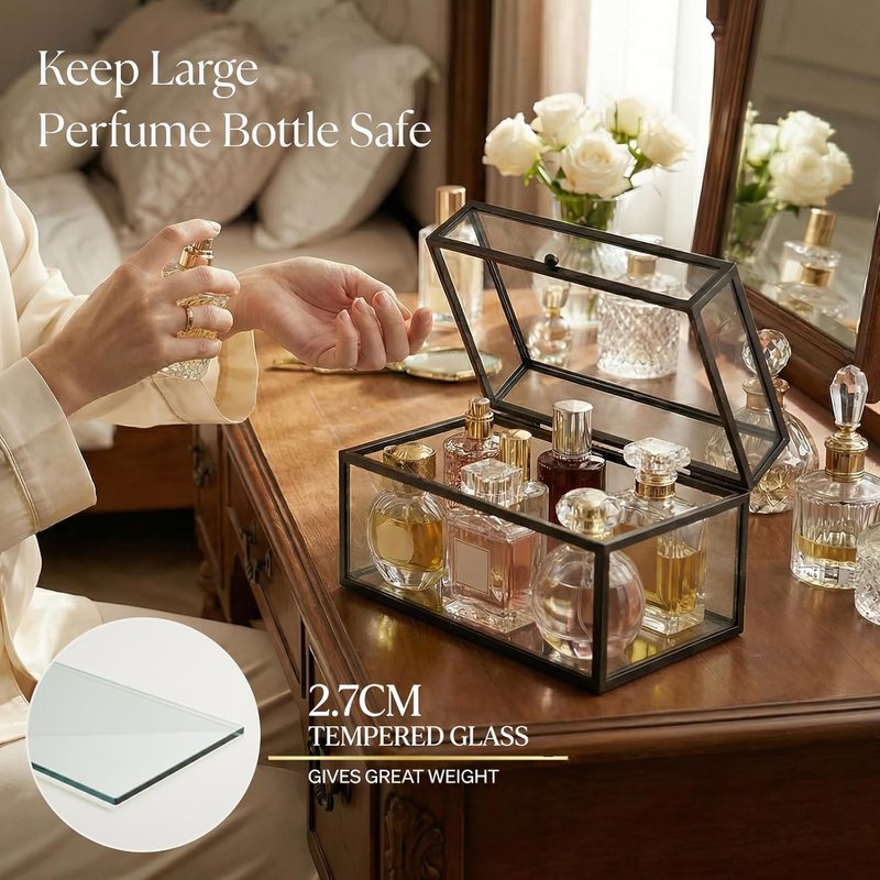 Lipstick Organizer - 40 Slot Glass Display Box for Perfume & Skincare | Easy-Access Vanity Storage Solution