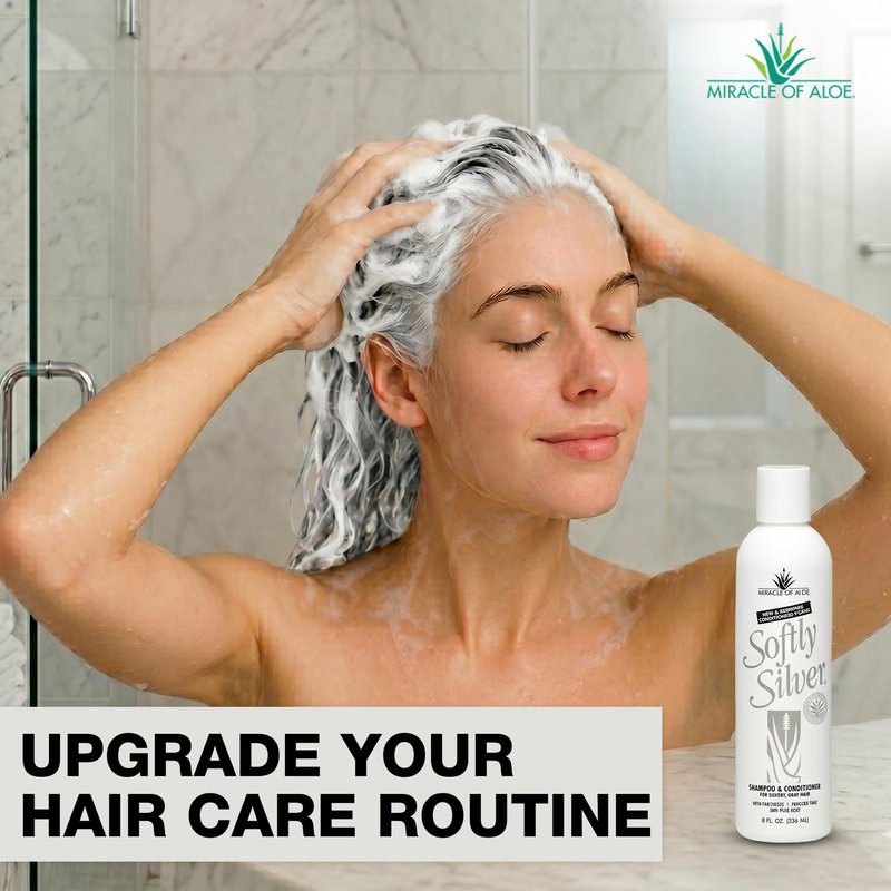 Softly Silver Shampoo Improved Conditioning formula for Gray Hair, 2 in 1 Purple Restorative Hair Wash for Mature Hair, Adds Luster, Bounce & Body, with Panthenol and 20% Pure UltraAloe