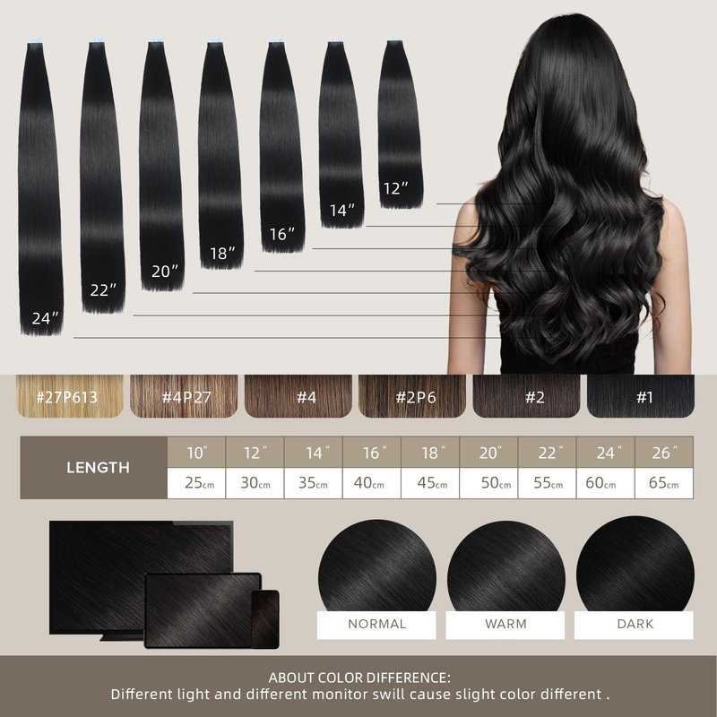 Mifes Tape in Hair Extensions Human Hair Jet Black #1 20pcs/50g 20 Inch Hair Extensions Real Human Hair Natural Hair Extensions Straight Hair Extensions for Black
