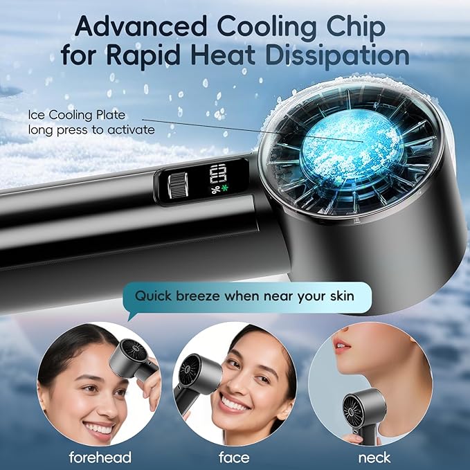PANERGY Handheld Fan with Ice Cooler, Mini Portable Fan Rechargeable, 18Hrs Cooling, 0-100 Adjustable Speed, Small Yet Powerful, Personal Hand Fans for Travel, Beach, Outdoor, Makeup, Gifts for Women