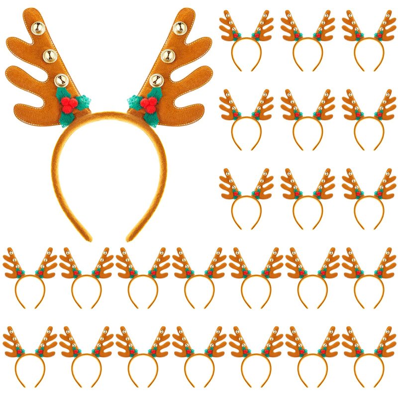 Riceshoot 24 Pcs Christmas Antler Headband Reindeer Headband Deer Plush Ear Antler Hair Hoop Beauty Accessory for Xmas Party