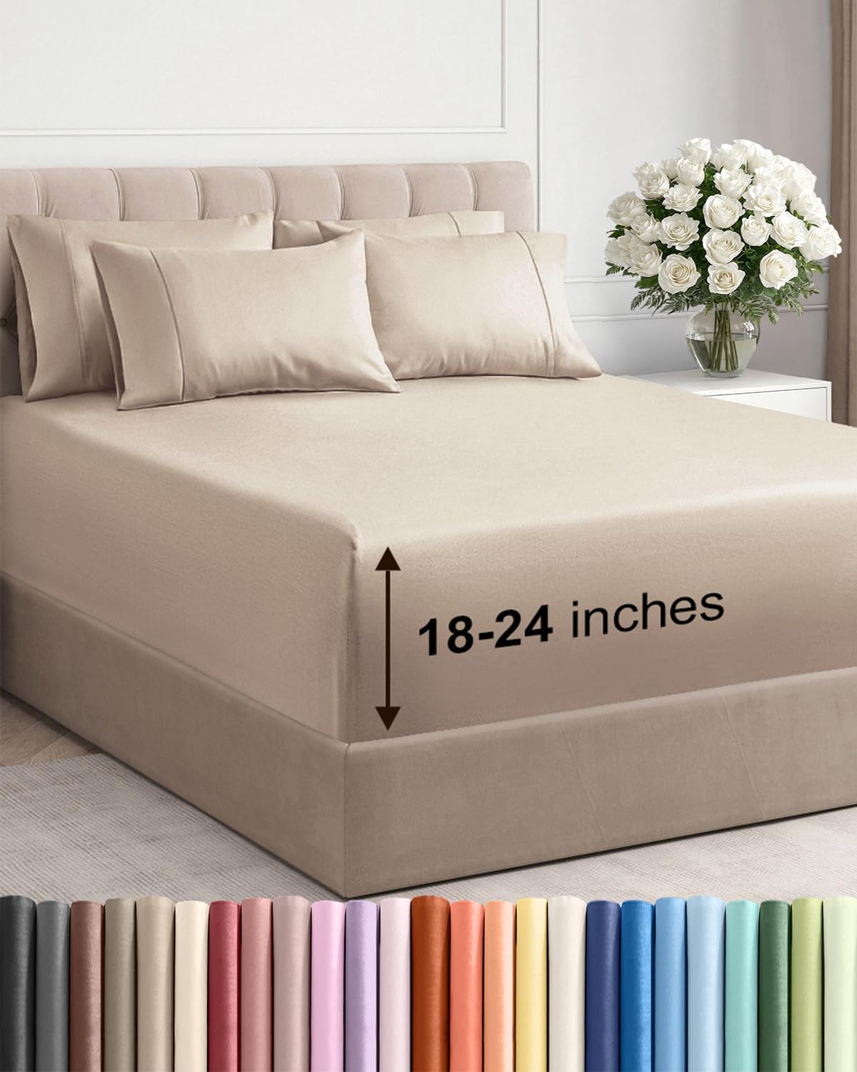 Skiennix Extra Deep King Sheet Set - 6-Piece Breathable Cooling Bedding - Luxurious Soft Wheat Color