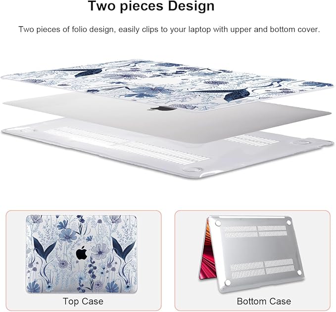 LCMOCICO for MacBook Pro 13 Inch Case 2022 2021 2020 Release A2338 M2 M1 A2251 A2289, Plastic Hard Shell Case for MacBook Pro 13.3 inch with Touch Bar & Touch ID, Navy Blue Wild Flowers