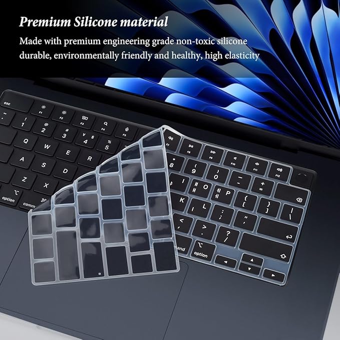 Korean Keyboard Cover for Apple 2026 2025 2024 2023 MacBook Air Laptop with M5 M4 M3 M2 chip 15.3-inch A3448 A3241 A3114 A2941,MacBook Air 13.6 inch A3449 A3240 A3113 A2681 Skin Protector-Black