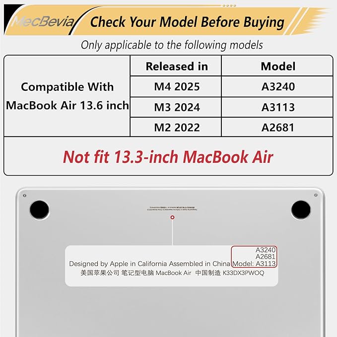 MecBevia Compatible with MacBook Air 13.6 inch Case, M4 A3240/M3 A3113/M2 A2681 (Released 2025 to 2022), Hard Shell, Keyboard Cover, Screen Protector, Webcam Cover & Type-C Adapter, Gold Lace Flower