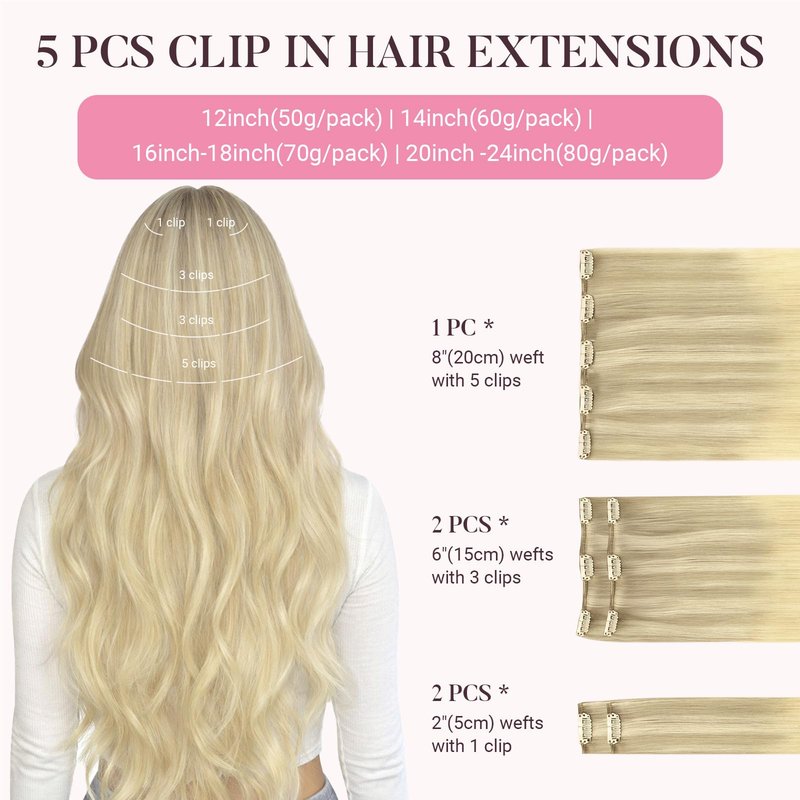 MAXITA Clip in Hair Extensions Real Human Hair,Remy Hair Extensions Clip ins Double Weft for Women,Natural Real Human Hair,14Inch 60g 5Pcs,Ash Blonde Highlighted Platinum Blonde