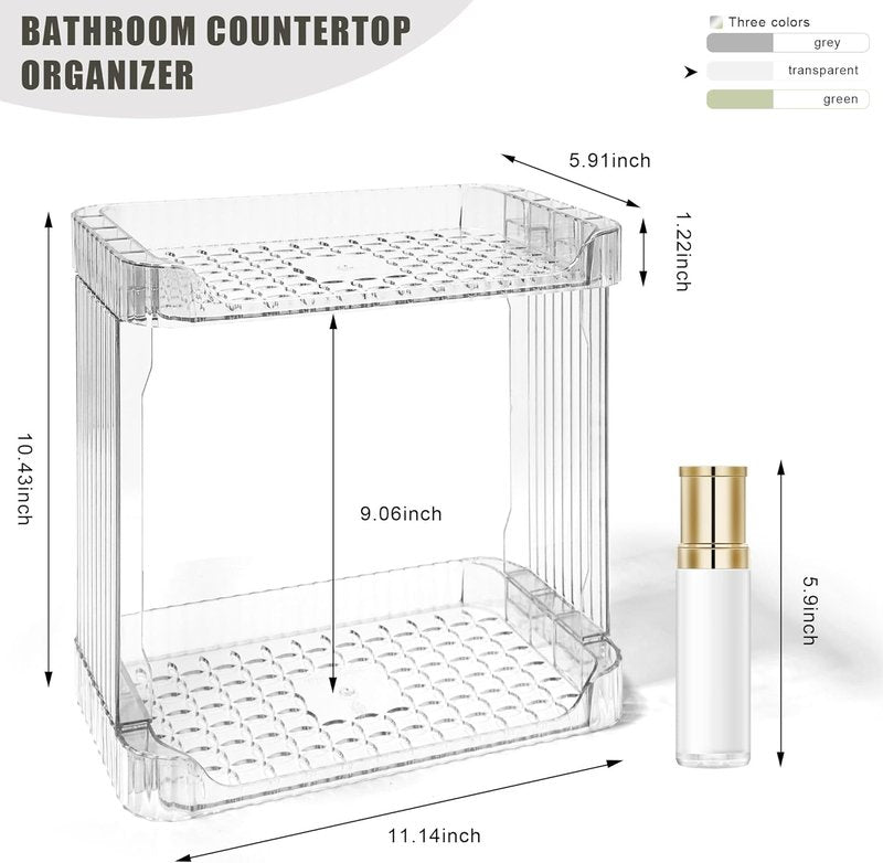 Bathroom Counter Organizer - 2-Tier Clear Skincare & Makeup Holder for Cosmetics