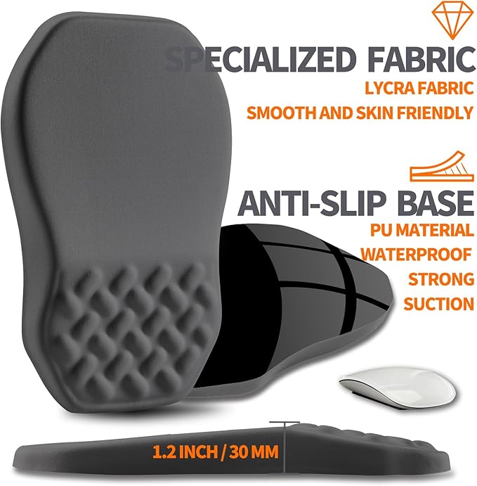 Armanza Ergonomic Slope Mouse Pad Wrist Support, Wrist Rest Mousepad for Carpal Tunnel Pain Relief with Massage Bulge and Slow Rebound Memory Foam (12x8 inch, Dark Gray)