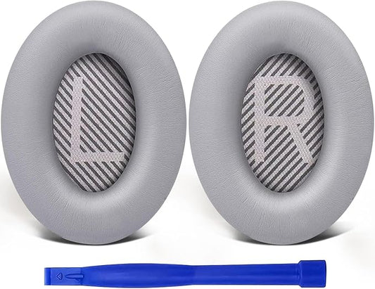SoloWIT Earpads for Bose QC35/QC35 II Over-Ear Headphones, Softer Leather, Noise Isolation Foam - PL Silver