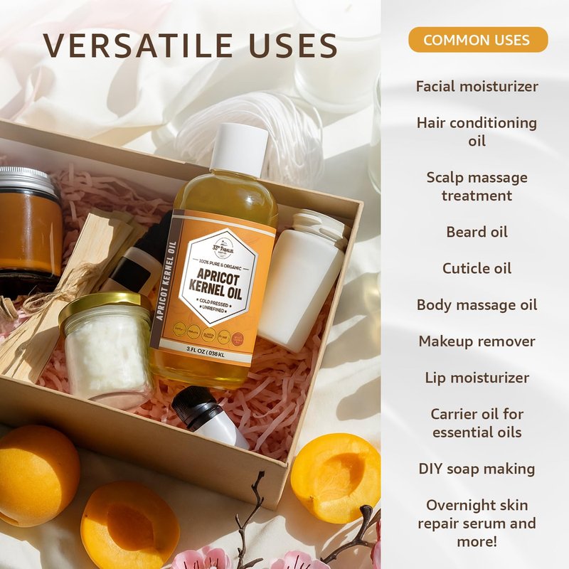 Organic Apricot Kernel Oil (32 Oz) Premium Cold Pressed Unrefined | 100% Pure Apricot Kernel Oil for Skin, Face, Hair, Soap Making, Massage | Carrier for Essential Oils | Available Bulk | 32 FL OZ