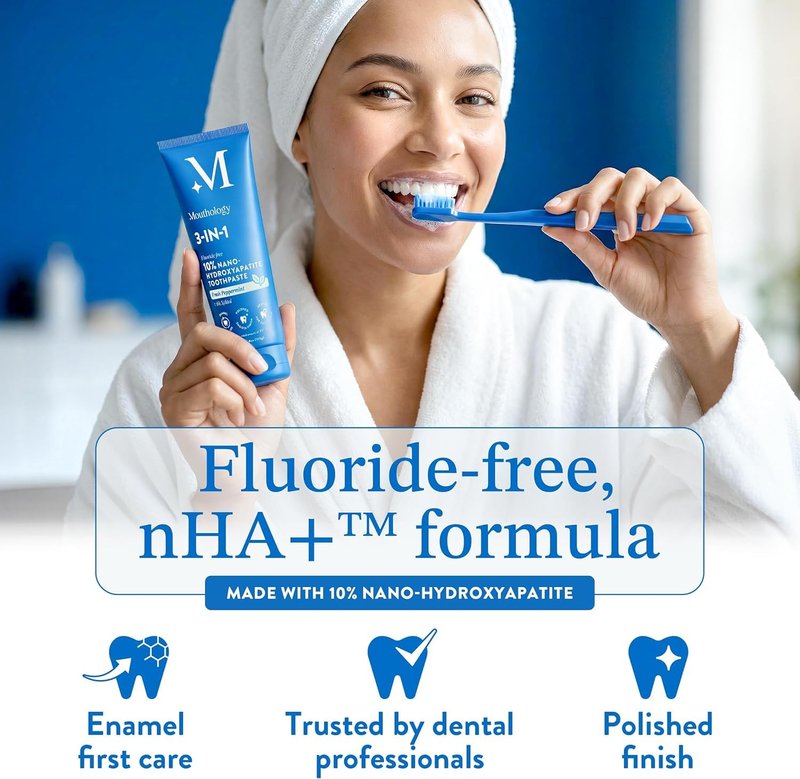 Mouthology 10% Nano Hydroxyapatite Toothpaste (3pk, Fluoride Free), Whitening*, Supports Enamel Care*, Appropriate for Sensitive Teeth*, SLS Free, Xylitol nHA Toothpaste Adults, Mint 4oz (USA Made)