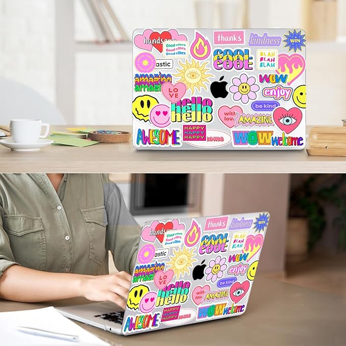 HOHAIYOO Compatible with MacBook Air 13 inch Case 2026 2025-2022 M5 A3449 M4 A3240 M3 A3113 M2 A2681, Hard Shell&Keyboard Cover&Screen Protector&Webcam Cover for MacBook Air 13.6" Case, Trendy Patches