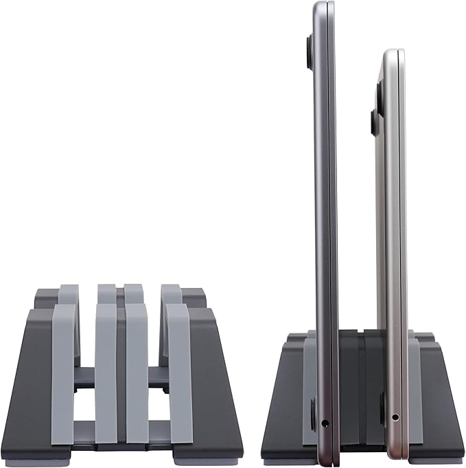 Psitek Adjustable Dual Vertical Laptop Stand - Supports 2 Devices Holder, Fit for All Laptops(10-30mm Thickness) - Fashion Design, Adjustable Width, Anti-Slip & Scratch-Resistant, Patented Design