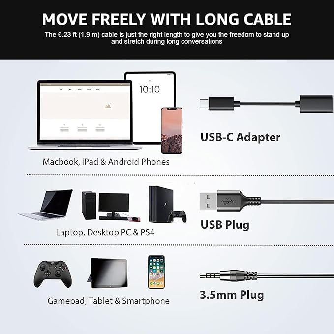 Wantek Headset wtih Mic, USB Headset with Microphone for PC, Computer Headset with Noise Canceling Microphone with Mute for Home Office Online Skype Zoom Meetings