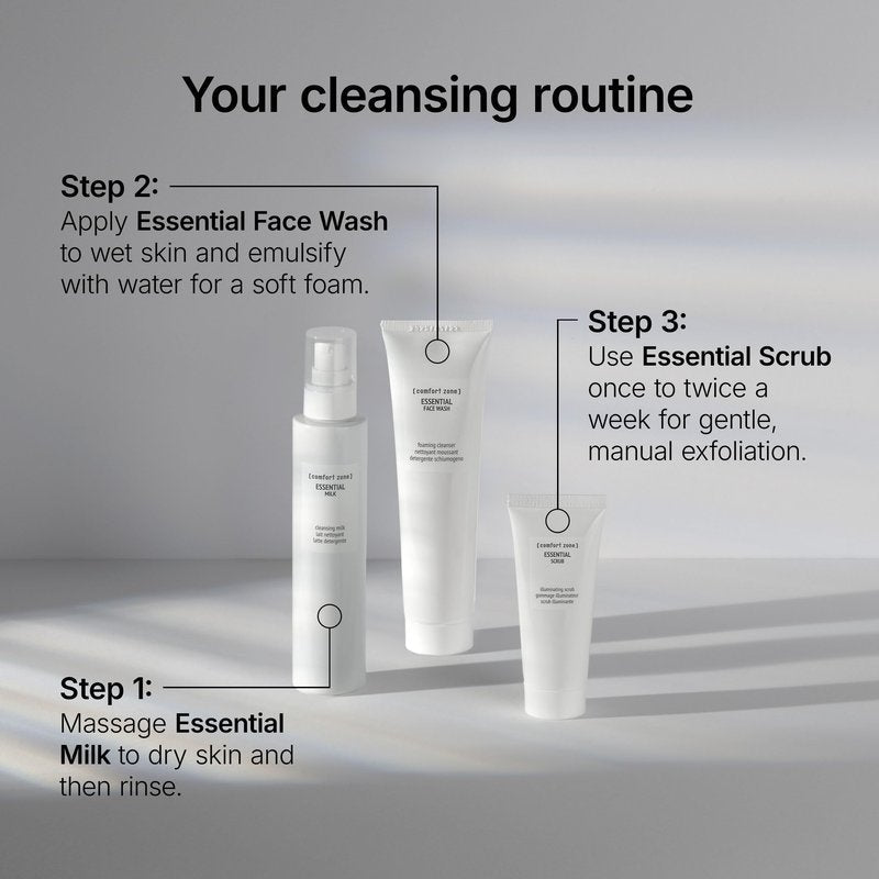 [ comfort zone ] Essential Face Wash, Gentle Foaming Cleanser, Removes Impurities & Makeup, Restores Luminosity, Clean Beauty, Vegan, Made in Italy, Daily Use, Young & Combination Skin, 5.07 Fl Oz