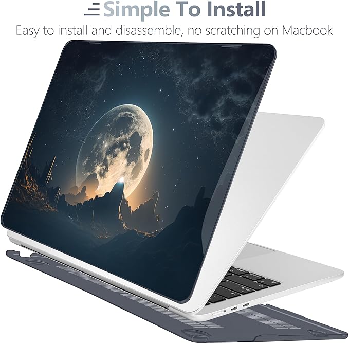 Batianda Premium Case for New MacBook Air 15 inch with M5 M4 M3 M2 Chip 2026 2025 2024 2023 Release, Designed Ultra-Slim Hardshell & Keyboard Cover & Screen Protector 4-in-1 Bundle, Moon in Sky
