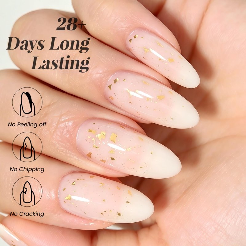 YTD Likomey Nude Gel Nail Polish Set,Translucent Neutral 6 Color with Base and Top Coat Set,Milky White Pink Peach Red Gold Foil Jelly Sheer UV Nail Gel Varnish DIY,8 Pcs 7.5 ml