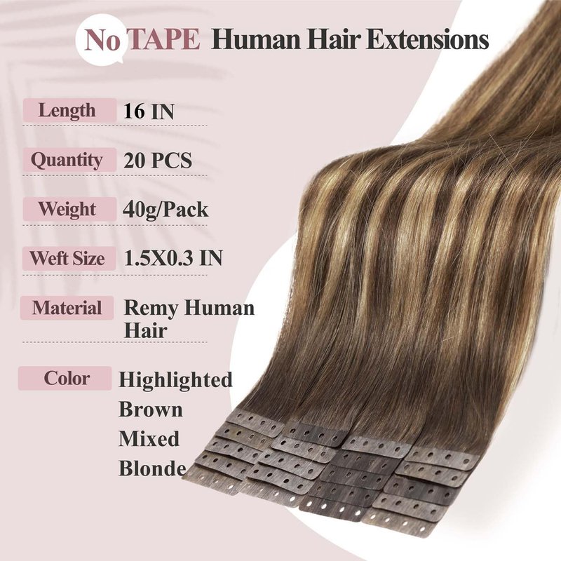 WIGER Micro Bead Hair Extensions Ombre Brown Mixed Blonde Insert Skin Weft Extensions 16 In Balayage Remy Human Hair Straight No Glue Brazilian Highlighted Hair Extensions (40g, 20 Pcs)