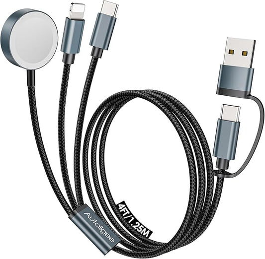 Airplane Travel Essentials 2026,Multi Charging Cable for Apple Watch Charger/iPhone Charger/USB C Charger,Cruise Gadgets RV Essentials for iWatch 10-2/iPhone 17-11/Samsung S25,for Sony PSP Cables-4FT