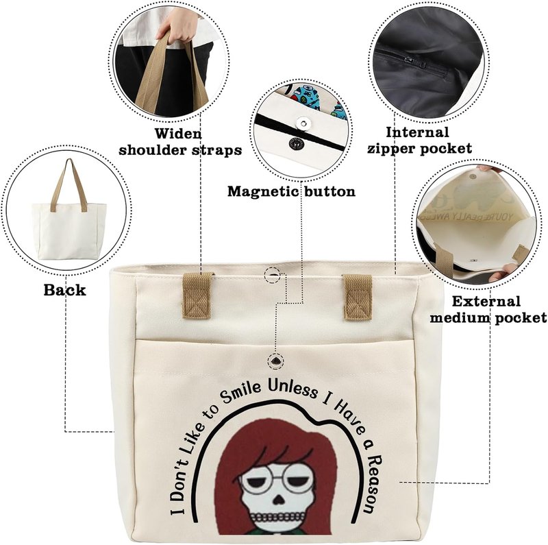 Cartoon Tote Bag - I Don't Like To Smile Unless I Have a Reason | 90s TV Show Merchandise for Fans