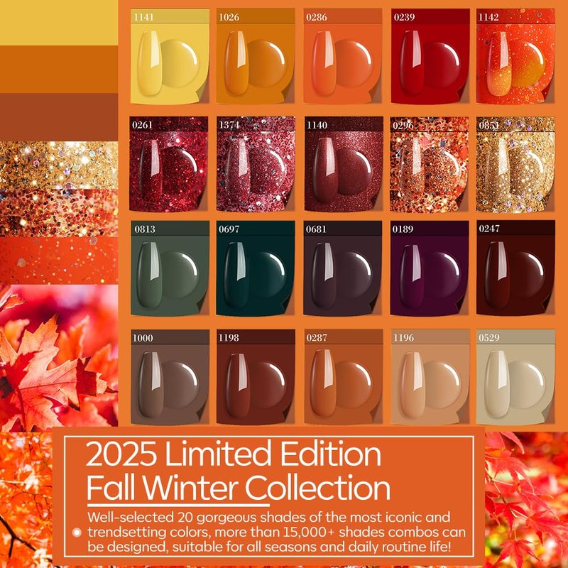 modelones Gel Nail Polish Set, 12 Colors Nude Brown Gel Polish Yellow Pumpkin Orange Sage Green Blue Wine Dark Red Nail Gel Polish Set Soak OFF LED Nail Art Gel Nail Gift Salon DIY