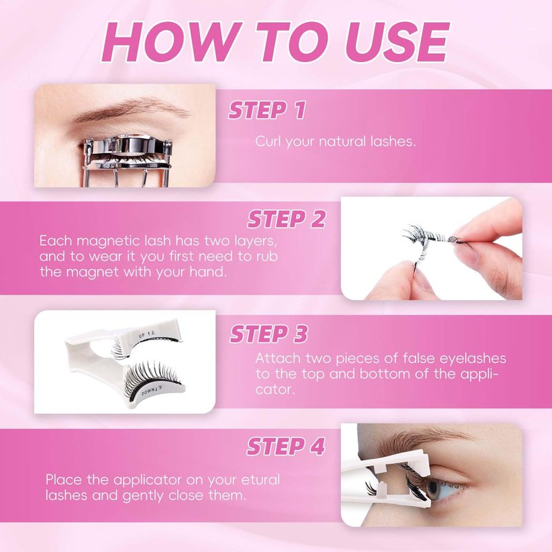 FADLASH Magnetic Eyelashes with Applicator 4 Pairs Magnetic Lashes Reusable Magnetic Eye Lashes Kit Natural Look False Eyelashes (079+604+806+B7)