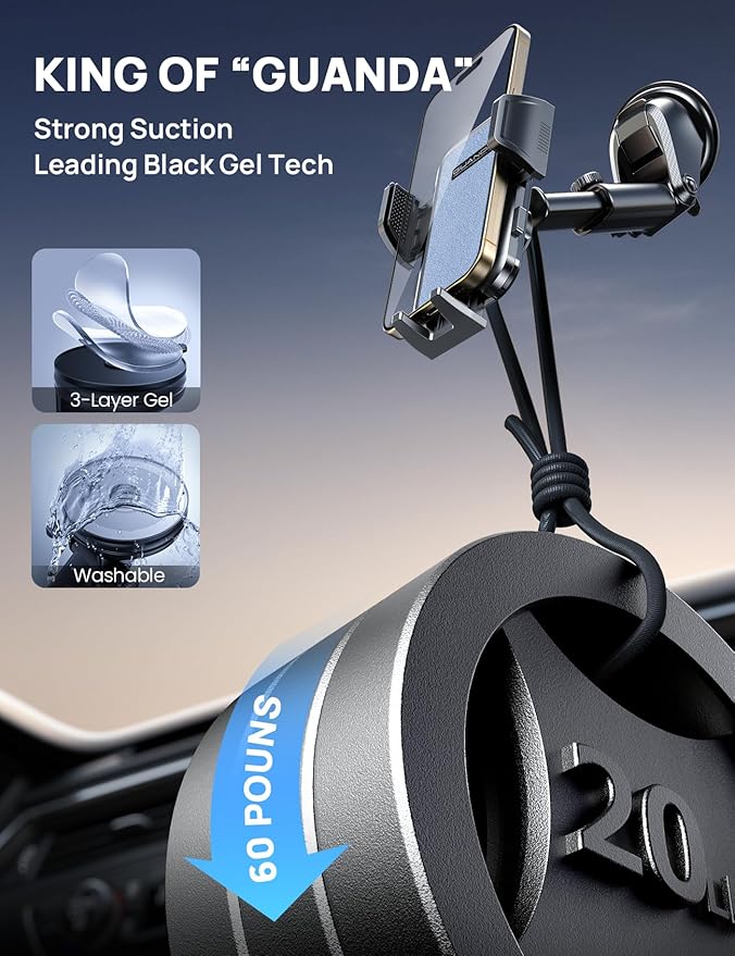2026 Ultimate Car Phone Holder Mount (+Air Vent Clip) [Military Grade Stable], 360° Rotatable Suction Cup Car Phone Mount for Dashboard Windshield ,Truck Cradle Stand for iPhone 17 16 Pro Max Samsung