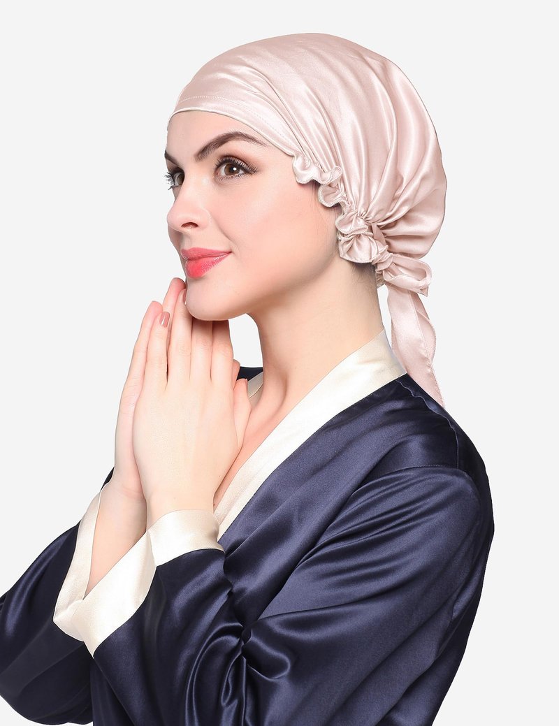 LilySilk Silk Bonnet for Sleeping Womens Sleep Cap 100% 19MM Mulberry Silk for Long Curly Hair Adjustable Stretchy Light Beige