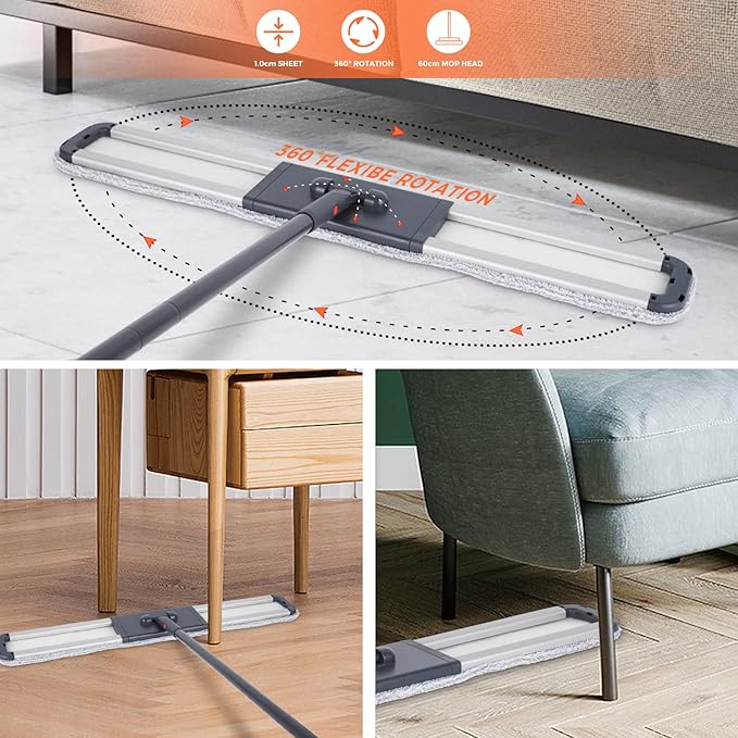 Dust Mop for Hardwood Floors 36" Commercial Industrial Cotton Floor Dust Mop with Extra 3 Mop Refill Pads 61 Inch Long Handle for Cleaning Office Garage Hardwood Warehouse Factory Mall Deck