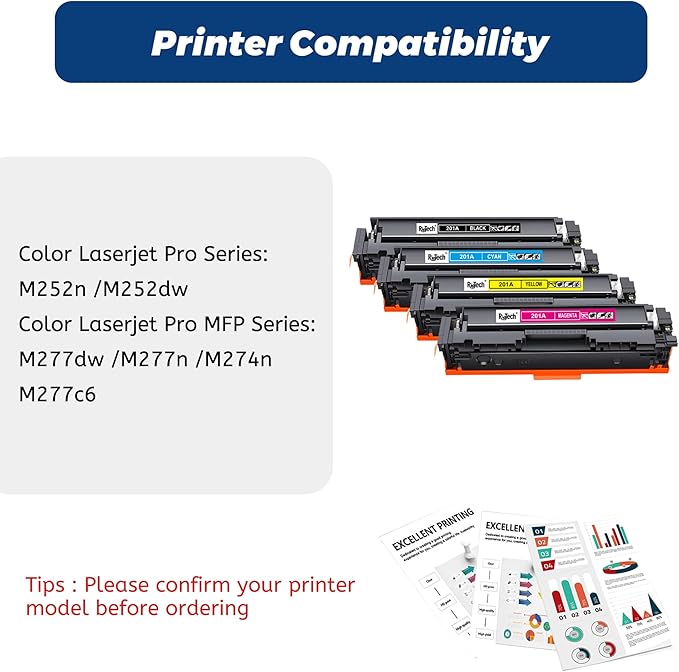 RitoTech 201A 201X Toner Cartridge 4-Pack Compatible for HP Color LaserJet Pro M252dw M252n MFP M277dw M277n M277c6 M274n, Black Cyan Yellow Magenta
