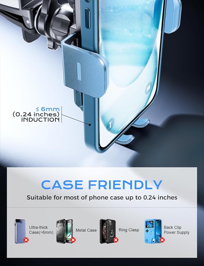 CHGeek Wireless Car Charger, 15W Fast Charging Auto Clamping Car Charger Phone Mount Phone Holder fit for iPhone 15 14 13 12 11 Pro Max Xs, Samsung Galaxy S24 Ultra S23 S22 S21, S20, S10+, Cyan