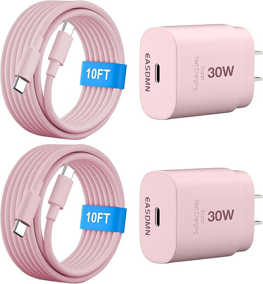30W USB C i Phone 17 16 15 Charger Fast Charging, 2PACK Wall Charger for iPhone 16 15 Pro Max Charger Cord 10FT Fast Type C Block for iPhone 17 Pro Max/17 Air/16/15 Plus/15 Pro Max,i Pad Pro, Pink