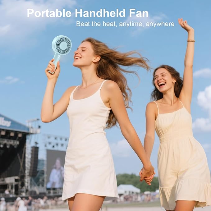 Mizong Mini Fan Portable Handheld Fan, USB Rechargeable Personal Fan with Base, 10H Long Lasting Battery Mini Pocket Cooling Fan for Desktop Travel Outdoor Vacation Concert Lash Makeup Use