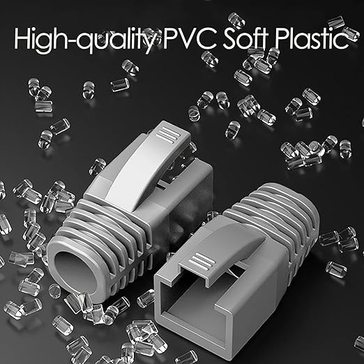 JODROAD 100Pack RJ45 Boot Cover, Cat5 Cat6 Cat6A Ethernet Network Cable Strain Relief Boot, Fits Overall Jacket Diameter 5.5-6.5MM Ethernet Cable (Hole Diameter: 6.5mm, Grey)