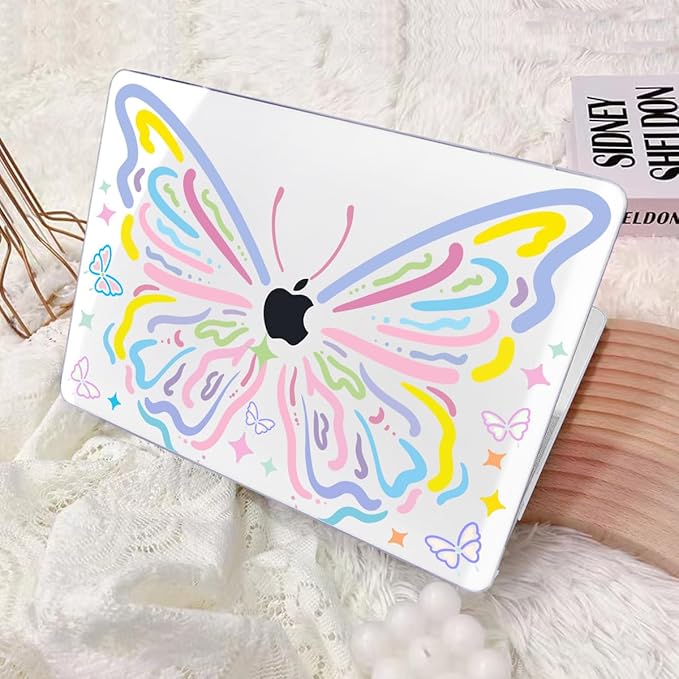 LCMOCICO for MacBook Air 13 inch Case 2021 2020 2019 2018 for Mac A2337 M1 A2179 A1932 Cover with Touch ID, Crystal Pattern Plastic Hard Shell Case Keyboard Skin Screen Protector, Colorful Butterfly